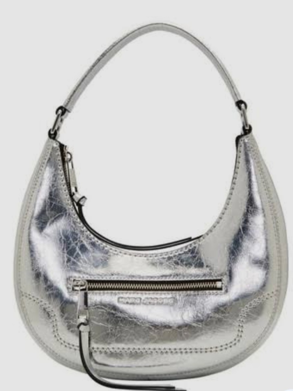 Metallic Silver Leather Hobo Shoulder Bag